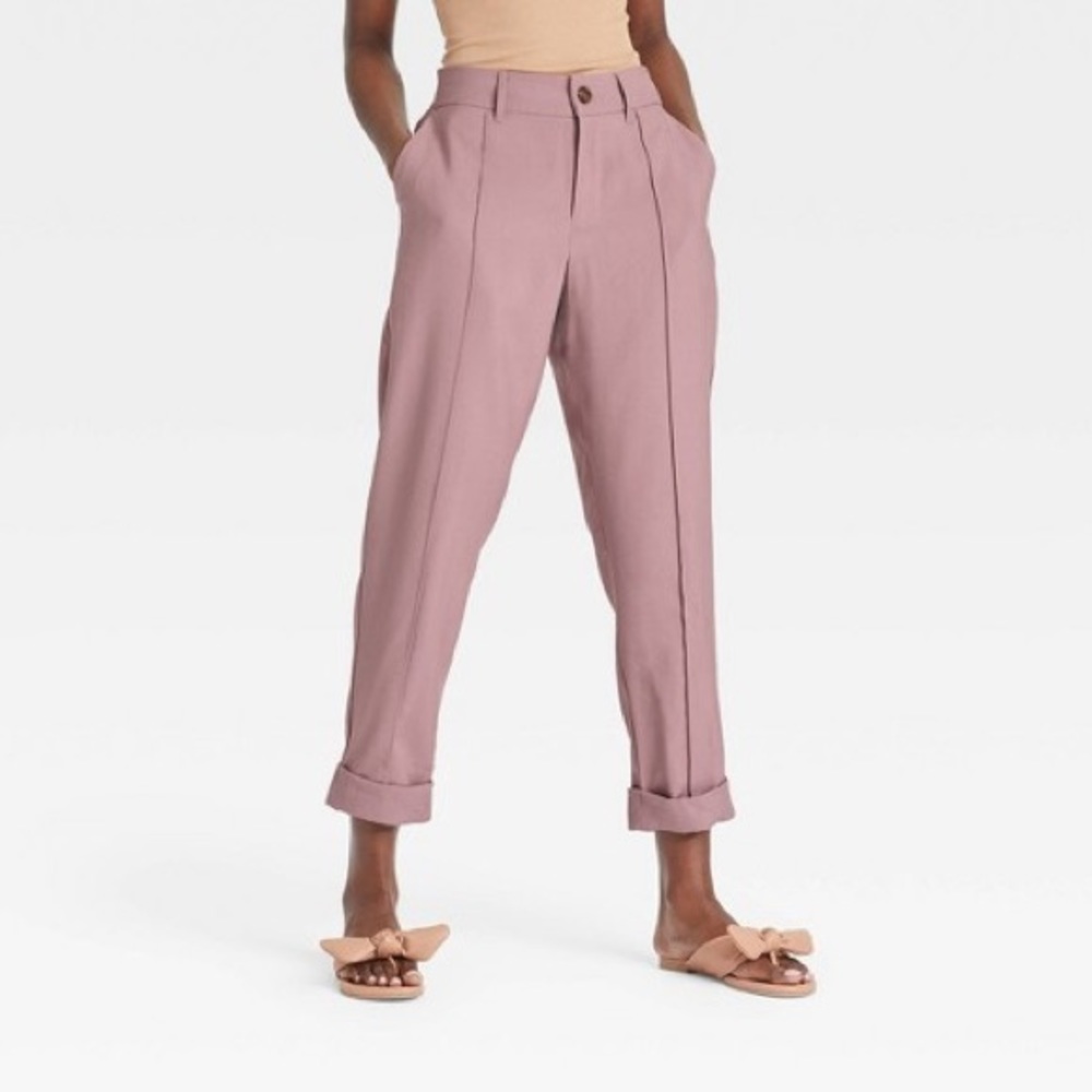 Women’s high rise slim straight leg pintuck ankle pants a new day mauve nwot
